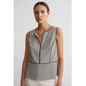 DKNY Women's XL Striped Sleeveless Peplum Blouse Black & White Cotton Pipping